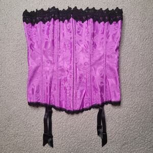 Fredericks of Hollywood Corset 36 Purple Lace Satin Lingerie Bustier 7000 Sexy